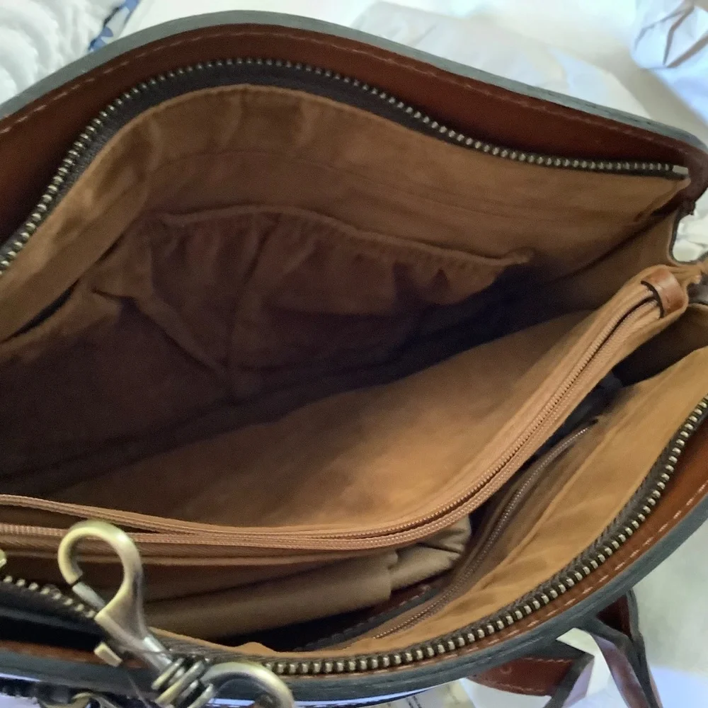 Patricia Nash Calvi Leather Satchel Crossbody Tan